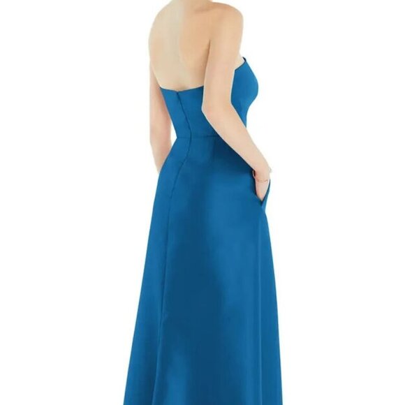 Alfred Sung Classic Blue Strapless Satin Gown - Picture 3 of 4
